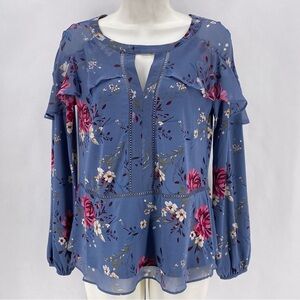 White House Black Market blue & pink floral shirt